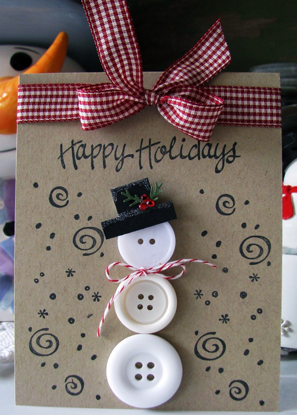 3 Button Snowman Card - DIY 3 Button Snowman Card Ideas