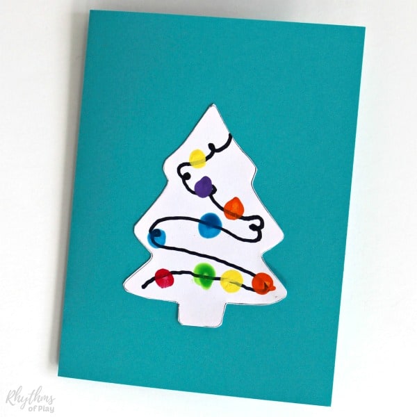 Fingerprint Lights Christmas Tree Cards - DIY Fingerprint Lights Christmas Tree Cards Ideas
