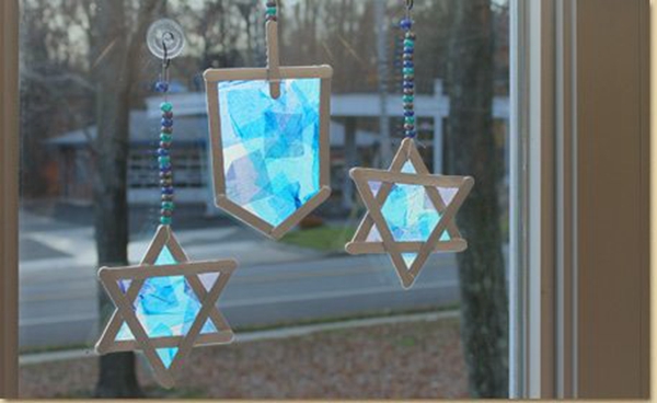 Hanukkah Tissue Paper Suncatchers - DIY Hanukkah Tissue Paper Suncatchers Ideas
