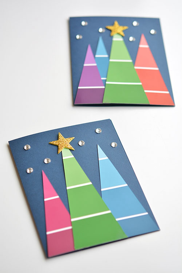 Paint Chip Christmas Tree Cards - DIY Paint Chip Christmas Tree Cards Ideas